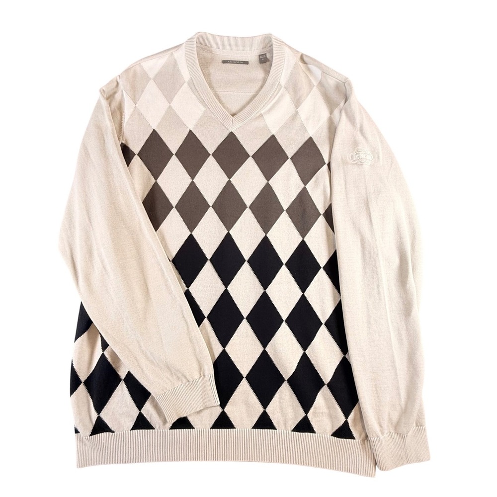 Ashworth Mens XL Argyle V Neck Sweater Knit Pullover Golf‎ Casual Brookside Logo